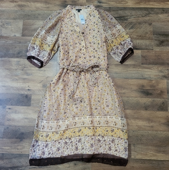 Ann Taylor Pearl Blush Paisley Floral Balloon Sleeve Midi Dress Size Small P - Picture 2 of 10